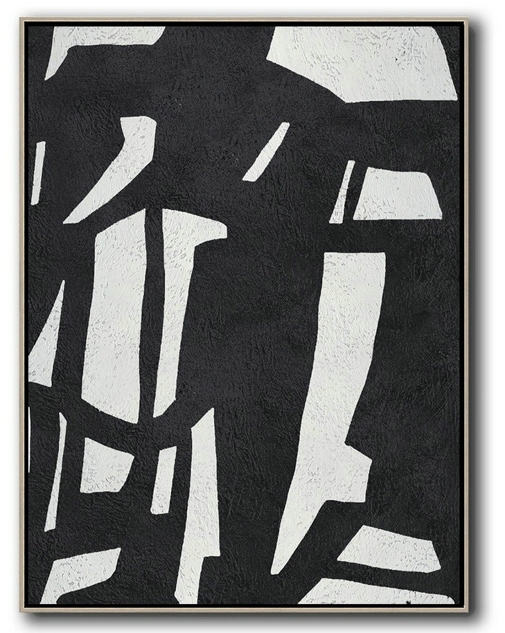Large Abstract Painting Canvas Art,Black And White Minimal Painting On Canvas - Large Abstract Wall Art